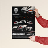 Koenigsegg Jesko Absolut poster by Dripster showcasing multiple angled views of the silver sports car